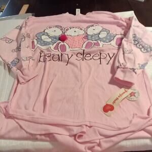 Vintage Jennifer Dale Sleep Shirt Women's Os Pink Long Sleeve Bears USA Made 90s